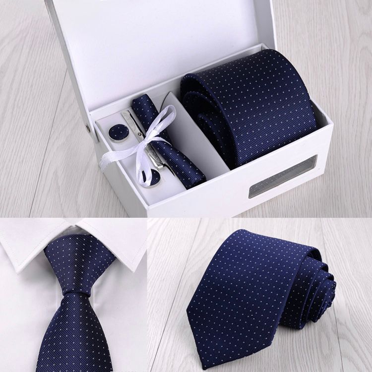 Geometric Micro Dot Royal Navy Blue Tie Gift Set