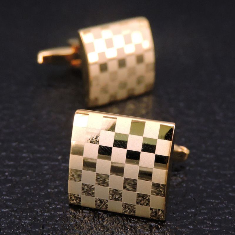 Brushed Gold Checkered Grid Cufflinks