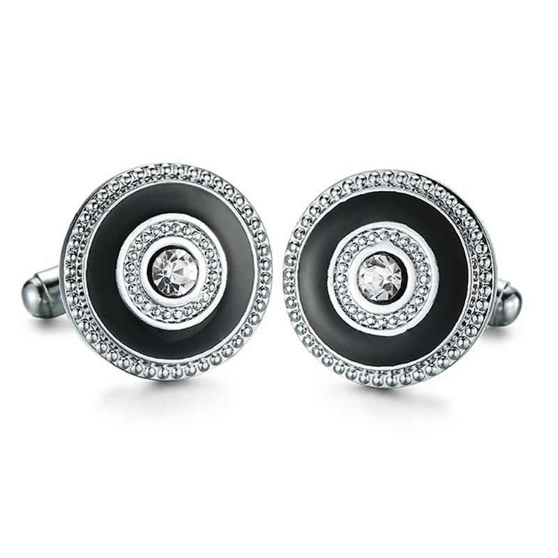 Silver & Black Medallion Crystal Cufflinks