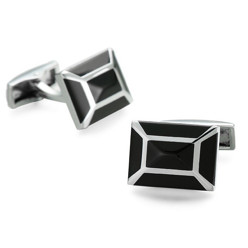 Rectangular Black & Silver Cufflinks