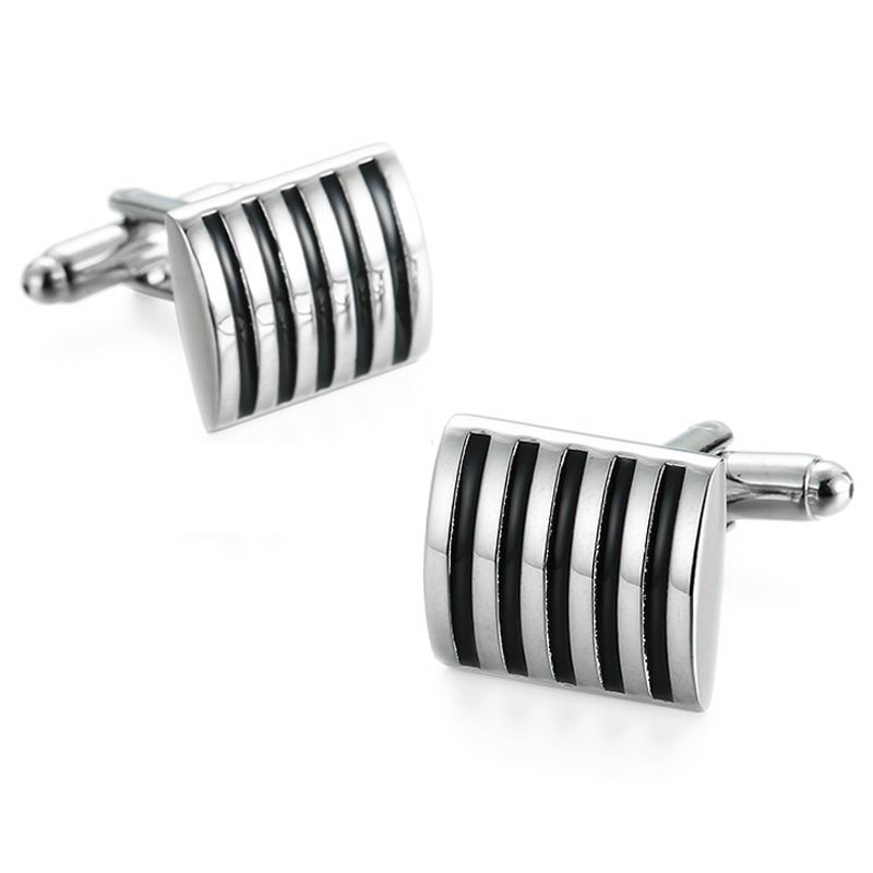 Silver Pinstripe Square Cufflinks