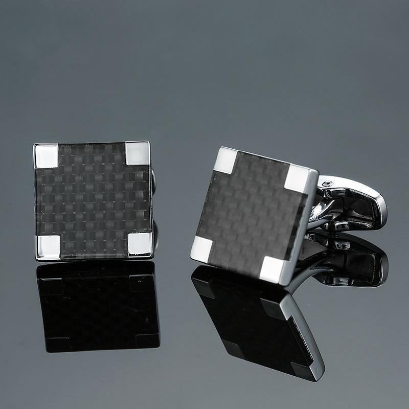 For the man who loves high-tech textures and sporty luxury, our modern carbon fiber checkered cufflinks are a must-have. These premium square cufflinks showcase a dark gray, micro-weave carbon fiber texture pattern beneath a crystal-clear protective inlay. Accented with four polished silver corner brackets, this masculine design brings an awesome, mechanical aesthetic to formal wear—perfect for tech executives, car enthusiasts, and modern grooms.