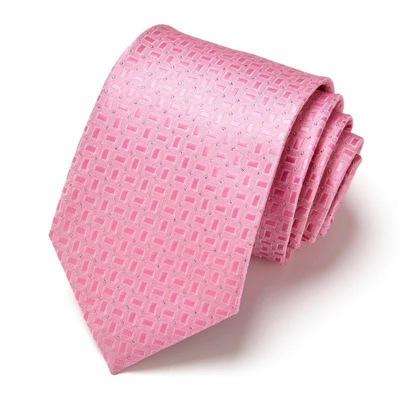 Pink Geometric Grid Polyester Silk Tie