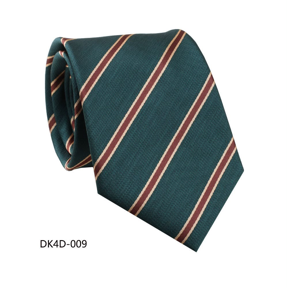 Forest Green & Burgundy Striped Polyester Silk Tie