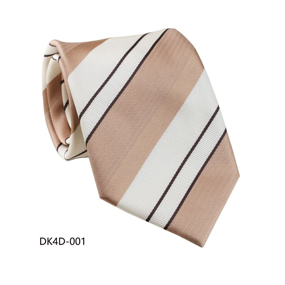 Champagne Beige & White Herringbone Striped Tie