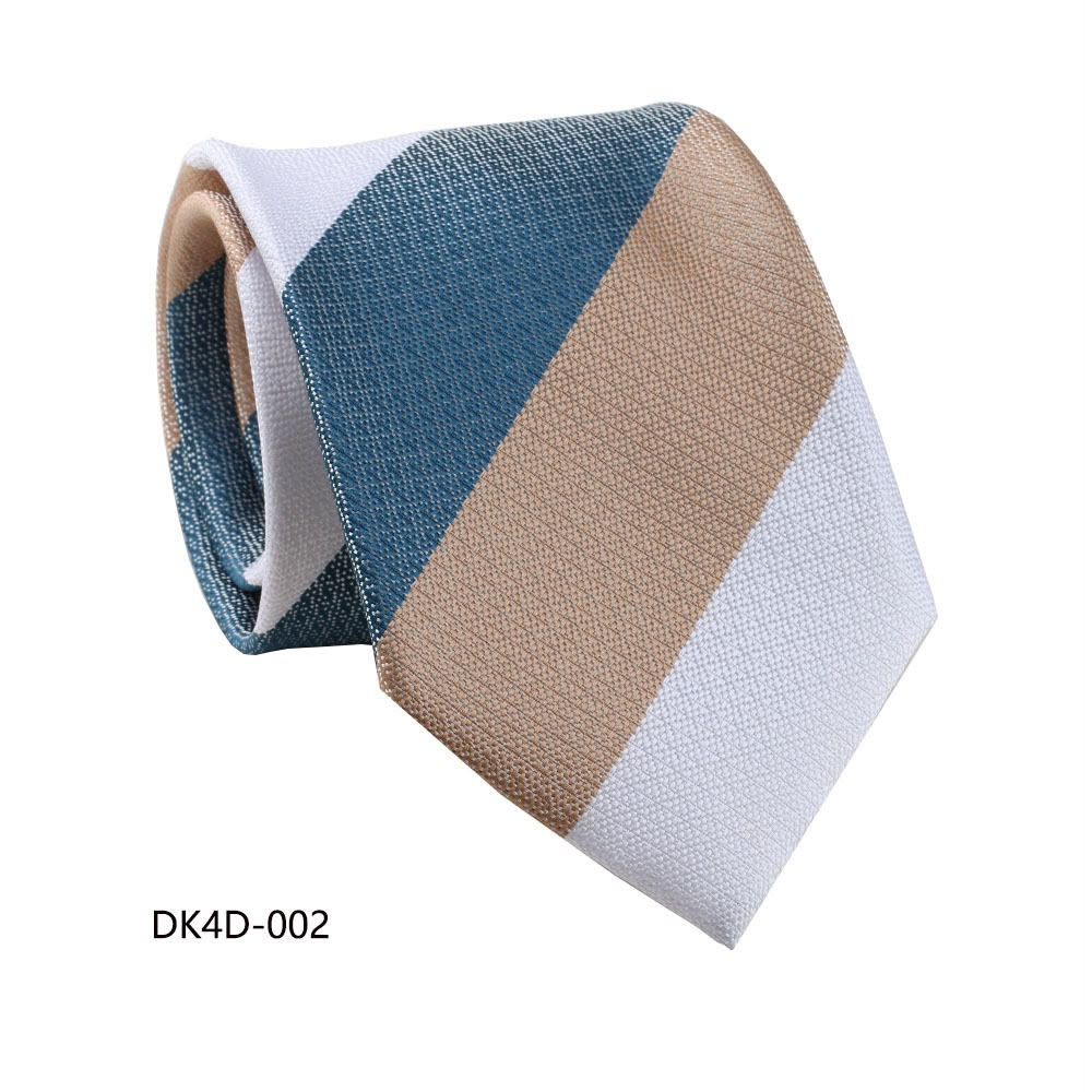 Tricolor Block Teal, Tan & White Silk-Blend Tie