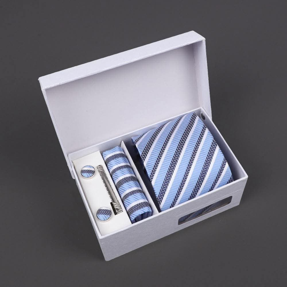 Sky Blue & White Striped Tie Gift Set