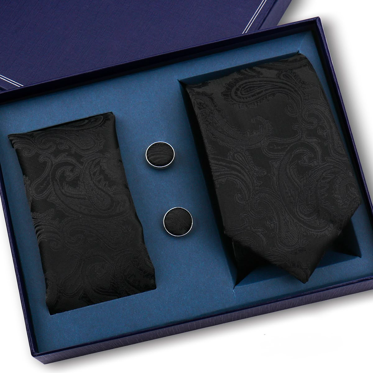 Classic Black Paisley Tie Set