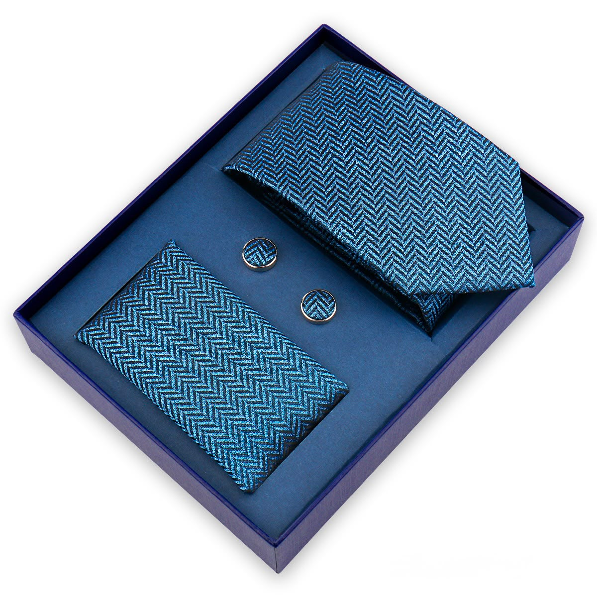 Luminous Teal Herringbone Tie Set