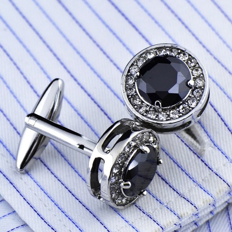 Black Crystal Halo Silver Cufflinks